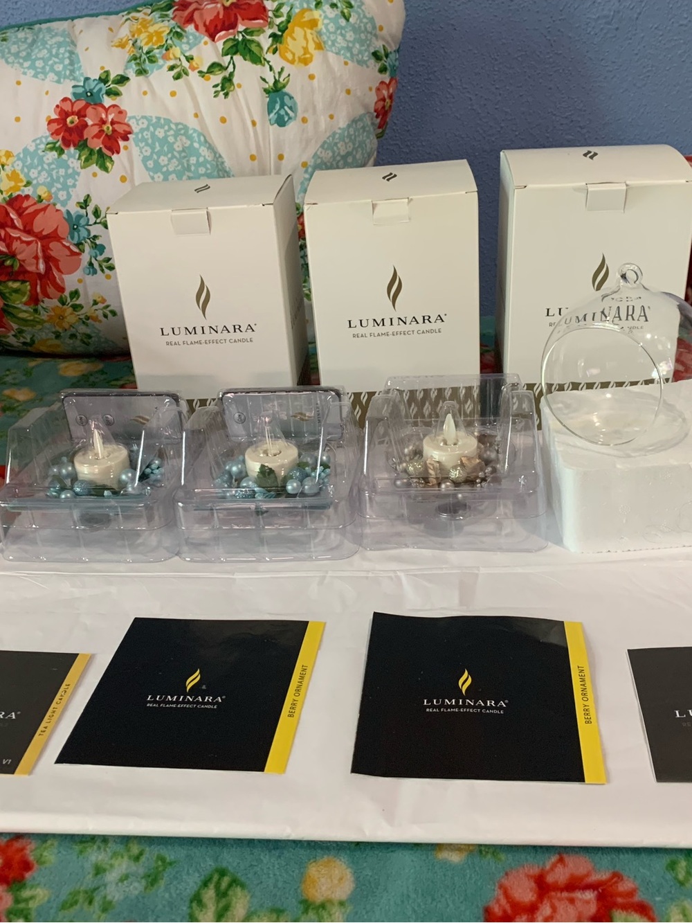 Luminara Lot 3 Real Flame Effect Tealite Candles Rings & Glass Orbs
